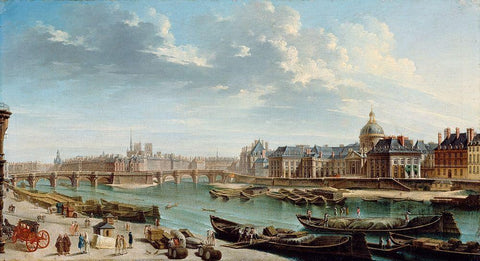 A View of Paris with the Ile de la CitÃ© Black Ornate Wood Framed Art Print with Double Matting by Raguenet, Jean-Baptiste