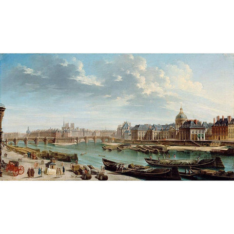 A View of Paris with the Ile de la CitÃ© Black Modern Wood Framed Art Print with Double Matting by Raguenet, Jean-Baptiste