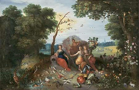 Landscape with Allegories of the Four Elements White Modern Wood Framed Art Print with Double Matting by Brueghel, Jan II