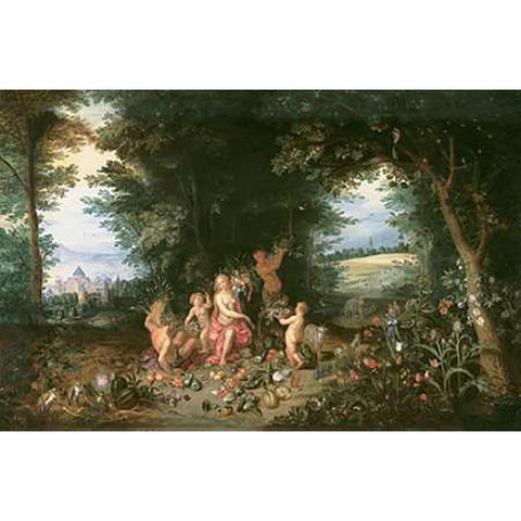 Landscape with Ceres (Allegory of Earth) Black Modern Wood Framed Art Print with Double Matting by Brueghel, Jan II