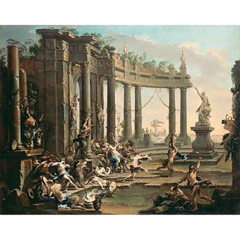 Bacchanale Black Modern Wood Framed Art Print with Double Matting by Magnasco, Alessandro