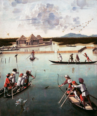 Hunting on the Lagoon White Modern Wood Framed Art Print with Double Matting by Carpaccio, Vittore