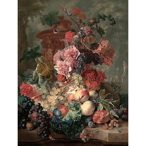 Fruit Piece Black Modern Wood Framed Art Print by Van Huysum, Jan
