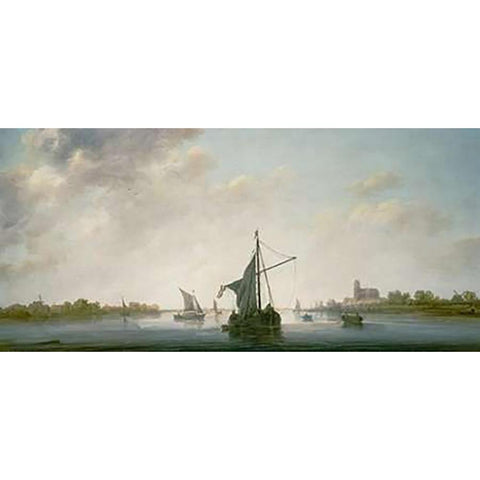 A View of the Maas at Dordrecht Gold Ornate Wood Framed Art Print with Double Matting by Cuyp, Aelbert