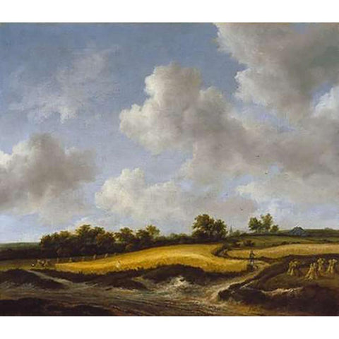 Landscape with a Wheatfield Black Modern Wood Framed Art Print by Van Ruisdael, Jacob