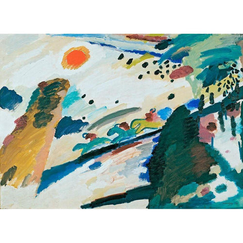 Romantic Landscape, 1911 Gold Ornate Wood Framed Art Print with Double Matting by Kandinsky, Wassily