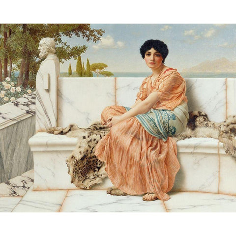 Reverie Gold Ornate Wood Framed Art Print with Double Matting by Godward, John William