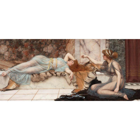 Mischief and Repose White Modern Wood Framed Art Print by Godward, John William