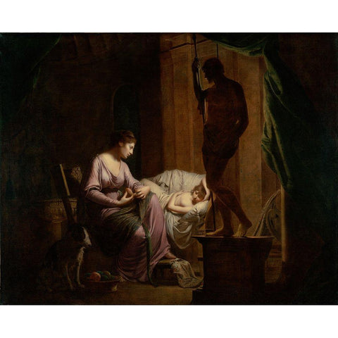 Penelope Unraveling Her Web Black Modern Wood Framed Art Print with Double Matting by Wright, Joseph