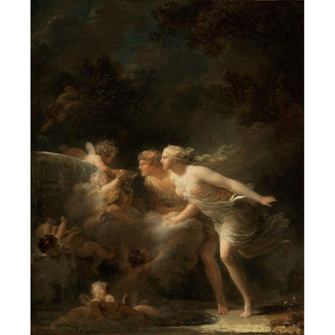 The Fountain of Love Gold Ornate Wood Framed Art Print with Double Matting by Fragonard, Jean-Honore