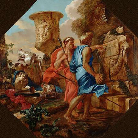 Arcadian Shepherds White Modern Wood Framed Art Print with Double Matting by Castiglione, Giovanni Benedetto