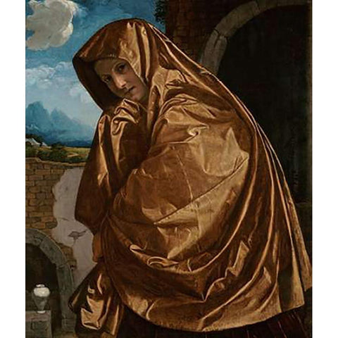 Saint Mary Magdalene at the SepulMuseume Black Modern Wood Framed Art Print with Double Matting by Savoldo, Giovanni Girolamo