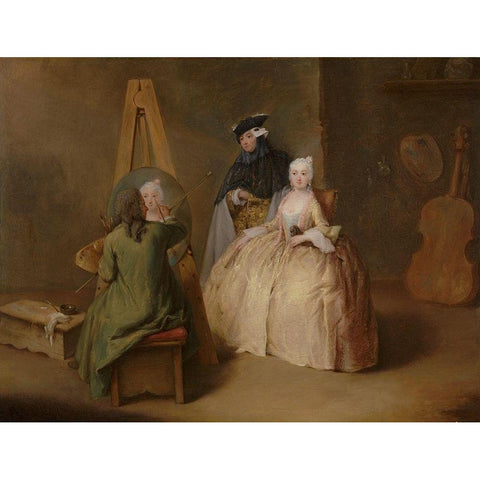 The Painter in His Studio Black Modern Wood Framed Art Print with Double Matting by Longhi, Pietro