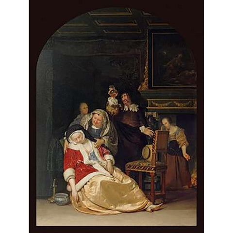 The Doctors Visit Gold Ornate Wood Framed Art Print with Double Matting by Van Mieris, Frans