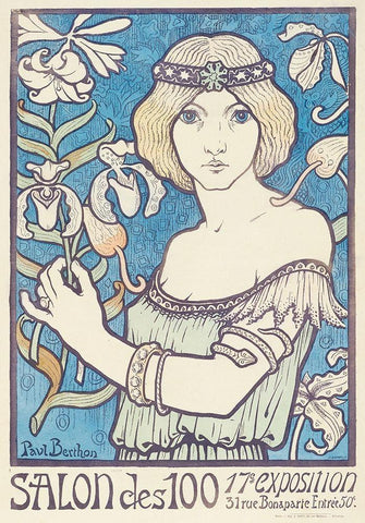 Salon des Cent White Modern Wood Framed Art Print with Double Matting by Berthon, Paul