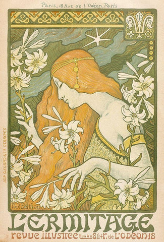 LErmitage Black Ornate Wood Framed Art Print with Double Matting by Berthon, Paul