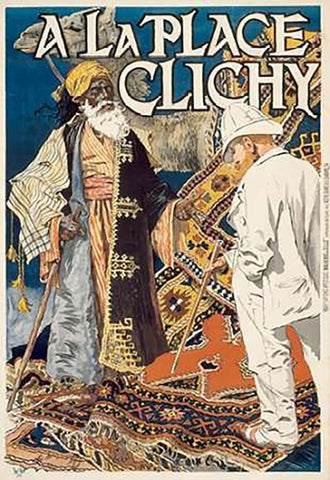 A la Place Clichy Black Ornate Wood Framed Art Print with Double Matting by Grasset, Eugene Samuel