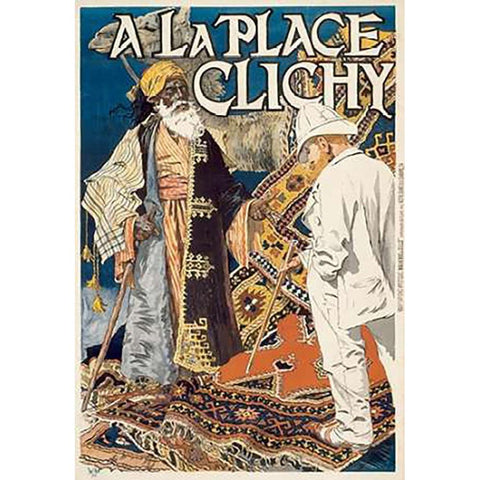 A la Place Clichy Gold Ornate Wood Framed Art Print with Double Matting by Grasset, Eugene Samuel