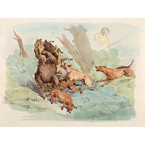 Hunting Dogs Attacking A Bear, 1817 Black Modern Wood Framed Art Print with Double Matting by Alken, Henry Thomas