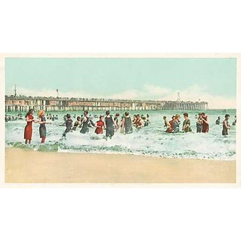 Surf Bathing, Long Beach, Calif., 1898 Black Modern Wood Framed Art Print by Detroit Publishing Co.