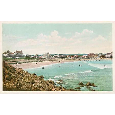 Bathing At York Beach, York Beach, Me., 1898 Black Modern Wood Framed Art Print with Double Matting by Detroit Publishing Co.