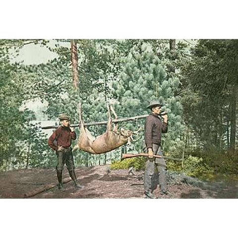 Hunting, Adirondacks, N.Y., 1898 Gold Ornate Wood Framed Art Print with Double Matting by Detroit Publishing Co.