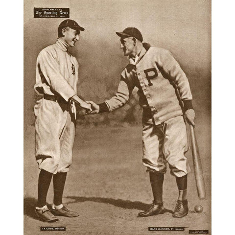 Ty Cobb And Honus Wagner, 1880 White Modern Wood Framed Art Print by Leopold Morse Goulston Baseball Collection,