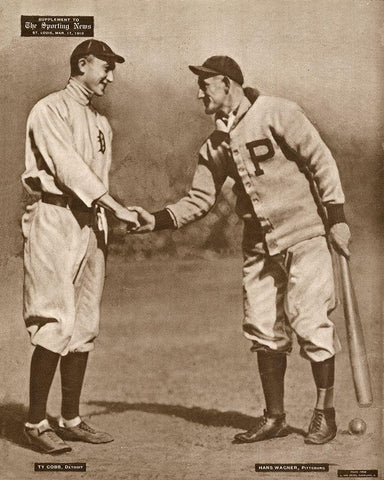 Ty Cobb And Honus Wagner, 1880 Black Ornate Wood Framed Art Print with Double Matting by Leopold Morse Goulston Baseball Collection,