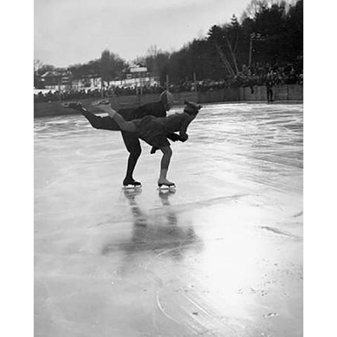 Winter Sports, Figure Skating. Hanover, New Hampshire, 1936 Black Modern Wood Framed Art Print by Rothstein, Arthur