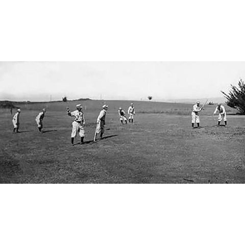 Eight Boys With A Ball And Four Bats, Playing Four Old Cat Gold Ornate Wood Framed Art Print with Double Matting by A.G. Spalding Baseball Collection