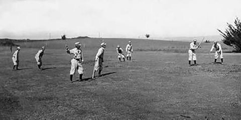 Eight Boys With A Ball And Four Bats, Playing Four Old Cat Black Ornate Wood Framed Art Print with Double Matting by A.G. Spalding Baseball Collection