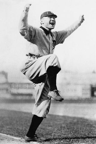 Cheering Baseball Player, 1909 Black Ornate Wood Framed Art Print with Double Matting by NPCC,