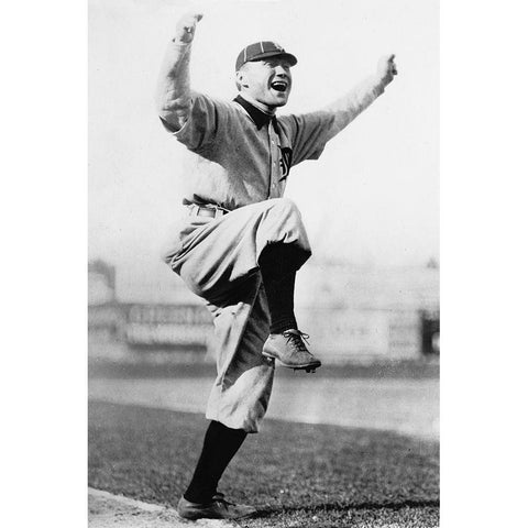 Cheering Baseball Player, 1909 Gold Ornate Wood Framed Art Print with Double Matting by NPCC,