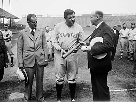 Babe Ruth, 1928 White Modern Wood Framed Art Print with Double Matting by Harris and Ewing Collection