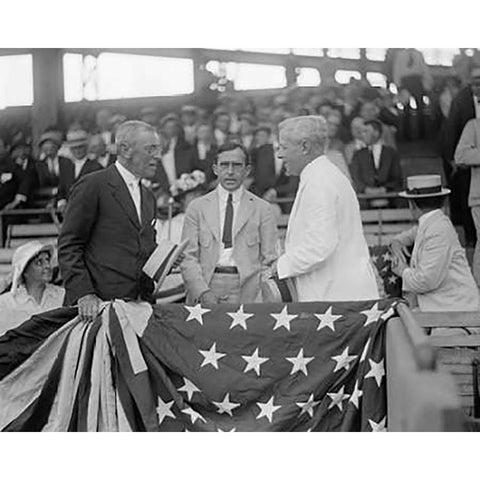 President Woodrow Wilson at a Baseball Game Gold Ornate Wood Framed Art Print with Double Matting by Harris and Ewing Collection