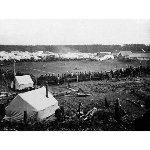 Baseball game - Anchorage - July 4th 1915 Black Modern Wood Framed Art Print with Double Matting by Laurence,