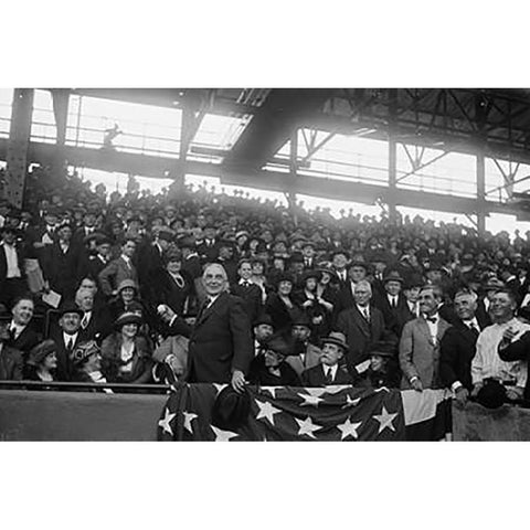 President Harding at Baseball Game, Washington Gold Ornate Wood Framed Art Print with Double Matting by Harris and Ewing Collection