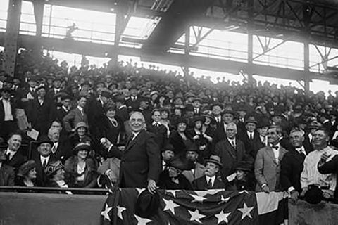 President Harding at Baseball Game, Washington Black Ornate Wood Framed Art Print with Double Matting by Harris and Ewing Collection