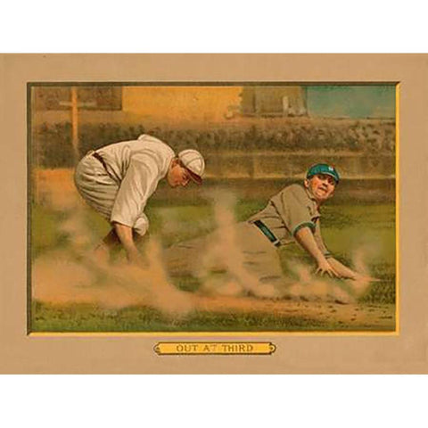 Out at Third, Baseball Card Black Modern Wood Framed Art Print with Double Matting by American Tobacco Company