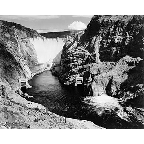 Hoover Dam from Across the Colorado River - National Parks and Monuments, 1941 White Modern Wood Framed Art Print by Adams, Ansel