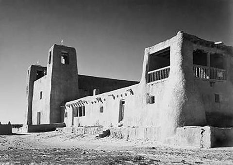 Church, Acoma Pueblo, New Mexico - National Parks and Monuments, ca. 1933-1942 White Modern Wood Framed Art Print with Double Matting by Adams, Ansel