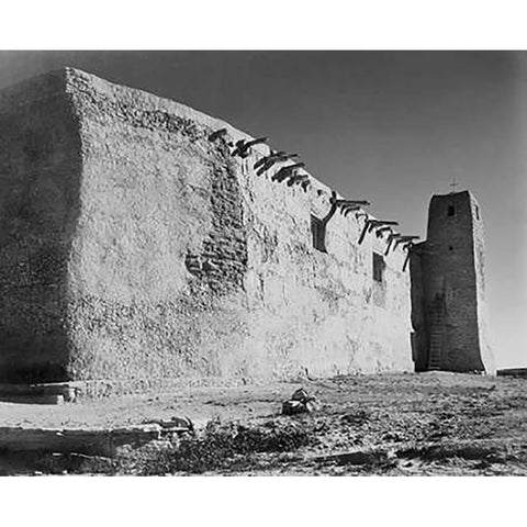 Church Side Wall and Tower, Acoma Pueblo, New Mexico - National Parks and Monuments, ca. 1933-1942 Gold Ornate Wood Framed Art Print with Double Matting by Adams, Ansel