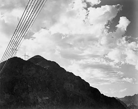 Looking Toward Sugarloaf Mountain With Boulder Dam Transmission Lines - National Parks and Monuments Black Ornate Wood Framed Art Print with Double Matting by Adams, Ansel