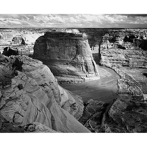 View of valley from mountain, Canyon de Chelly, Arizona - National Parks and Monuments, 1941 Black Modern Wood Framed Art Print by Adams, Ansel