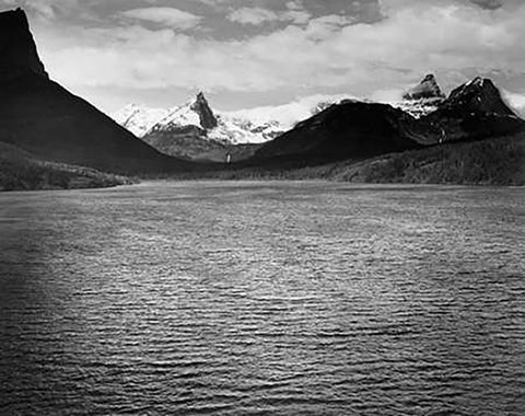 St. Marys Lake, Glacier National Park, Montana - National Parks and Monuments, 1941 White Modern Wood Framed Art Print with Double Matting by Adams, Ansel