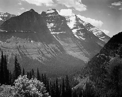 Snow Covered Mountains, Glacier National Park, Montana - National Parks and Monuments, 1941 White Modern Wood Framed Art Print with Double Matting by Adams, Ansel