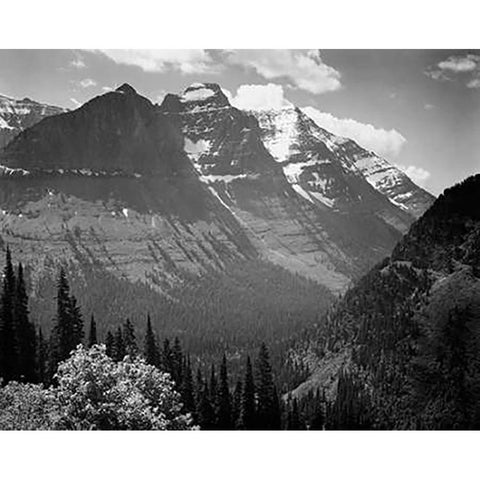 Snow Covered Mountains, Glacier National Park, Montana - National Parks and Monuments, 1941 White Modern Wood Framed Art Print by Adams, Ansel