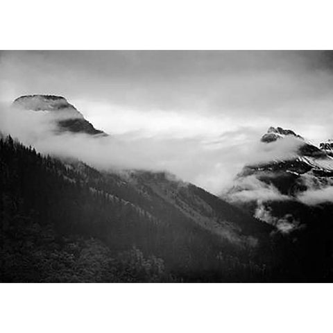 Veiled Mountains, Glacier National Park, Montana - National Parks and Monuments, 1941 White Modern Wood Framed Art Print by Adams, Ansel