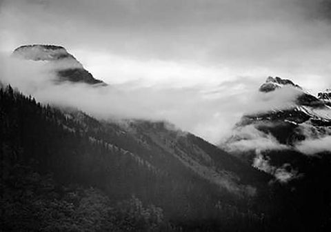 Veiled Mountains, Glacier National Park, Montana - National Parks and Monuments, 1941 Black Ornate Wood Framed Art Print with Double Matting by Adams, Ansel