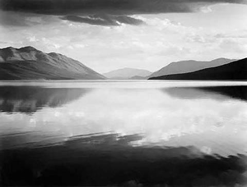 Evening, McDonald Lake, Glacier National Park, Montana - National Parks and Monuments, 1941 Black Ornate Wood Framed Art Print with Double Matting by Adams, Ansel